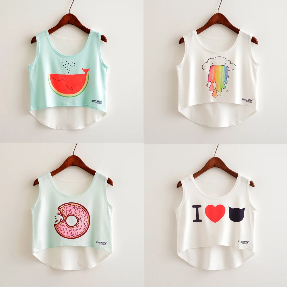 Artguy Новая мода женский кроп Топ без рукавов с рисунком кота детские носки принтом