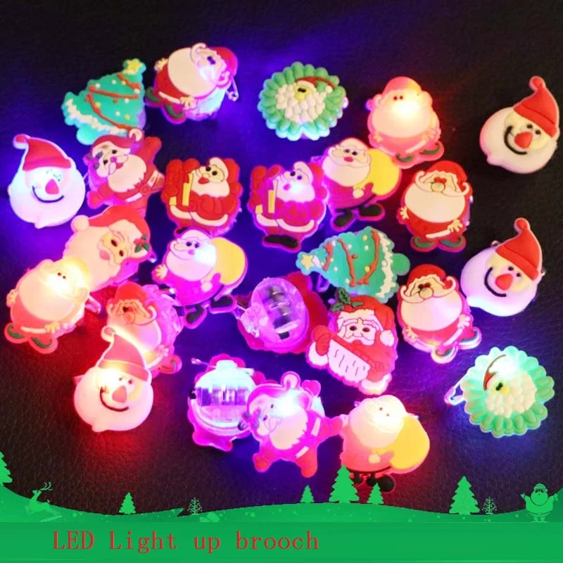 Anillo de luz que brilla en la oscuridad, broche LED de Pap&aacute; Noel, juguetes brillantes para Fiesta infantil, regalo de Navidad, decoraci&oacute;n de Navidad, 50 piezas, 2022-5
