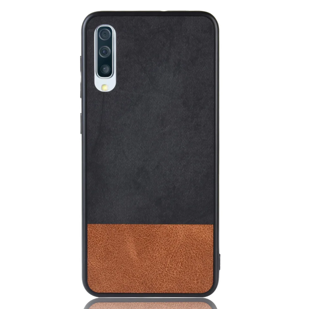 For Samsung Galaxy A50 Case Retro Denim Fabric Skin PU Leather Phone Cloth Texture Soft Back Cover (N0709) |