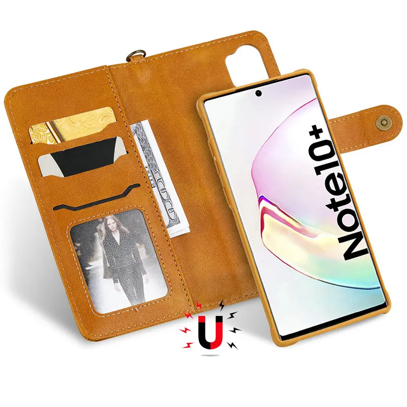 Многофункциональный съемный кожаный флип чехол для Samsung Note 10Plus 10 Роскошный Galaxy