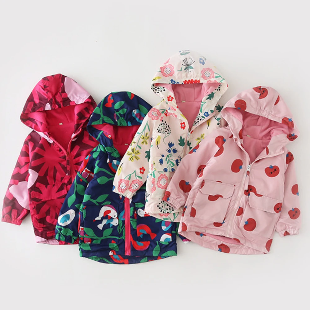 

V-TREE Jacket For Girls Autumn Winter Hooded Cartoon Children's Clothing Outerwear Plus Velvet Clothes Jacket Coat