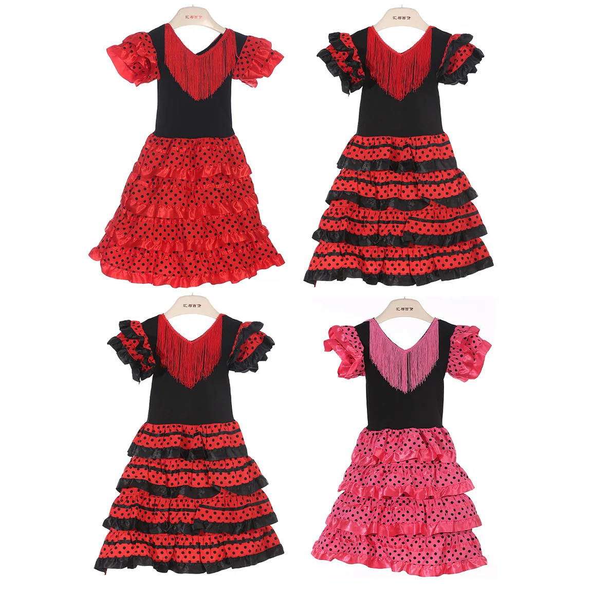 

Dance Skirt Traditional Spanish Flamenco Dress For Girls Classic Flamengo Gypsy Style Skirt Bullfight Festival Ballroom Red