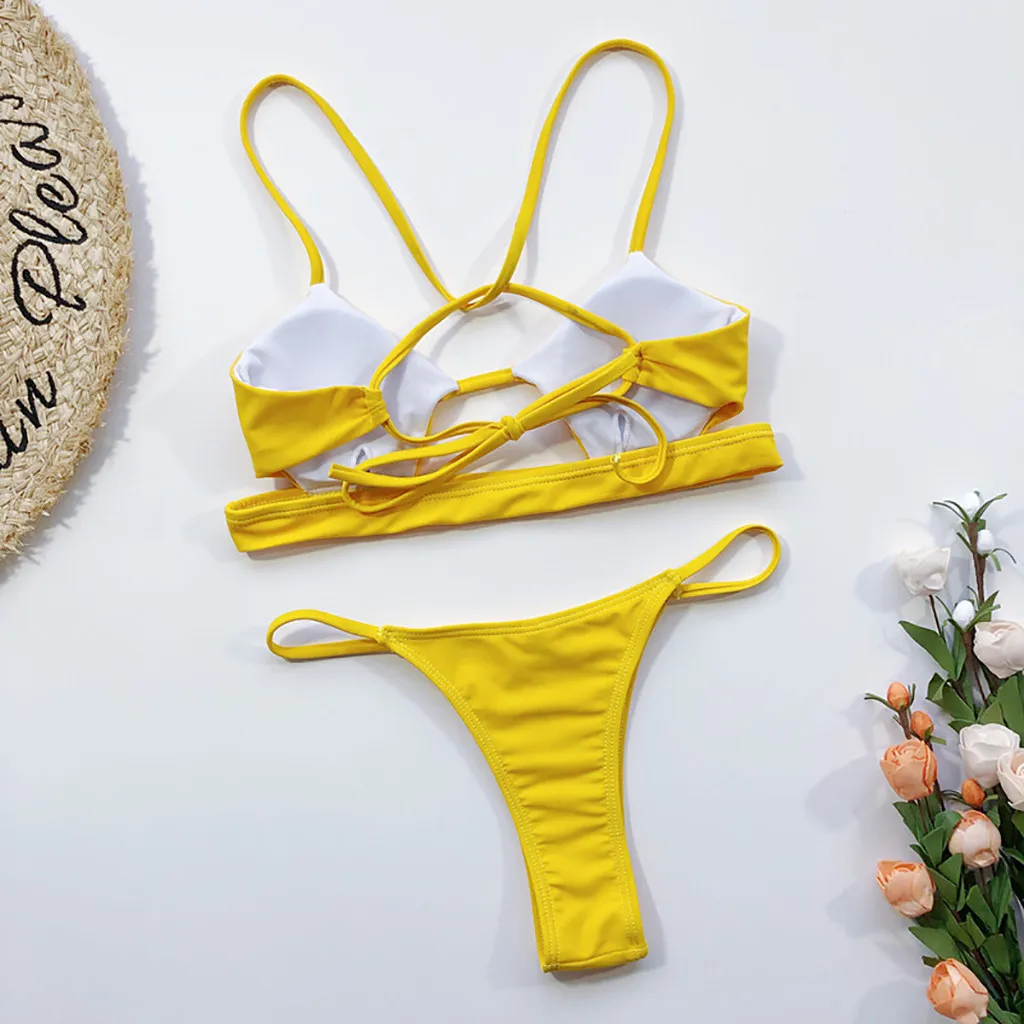 

Sexy Bikini Women's Swimming Suit Solid Biquini Hollow Swimsuit Two Piece bikinis Set Bandage Swimwear Beach Wear traje de bao