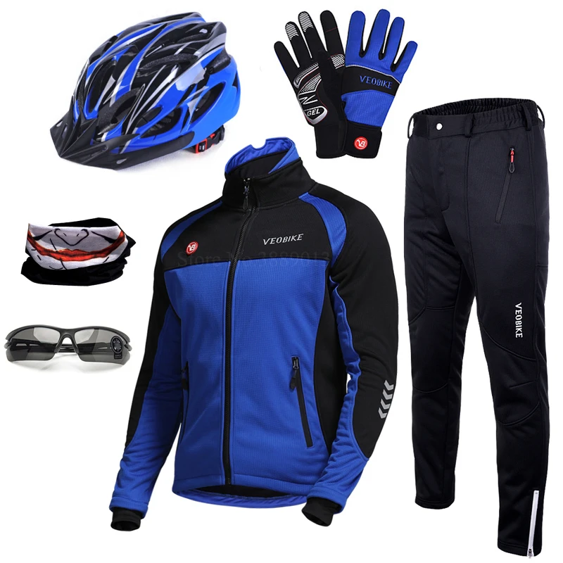 blue full set Водонепроницаемая штормовка Pro Team, набор для велоспорта, Мужская велосипедная одежда, ветрозащитная Мужская мотоциклетная куртка, зимний теплый флисовый костюм для бега - Цвет: blue full set
