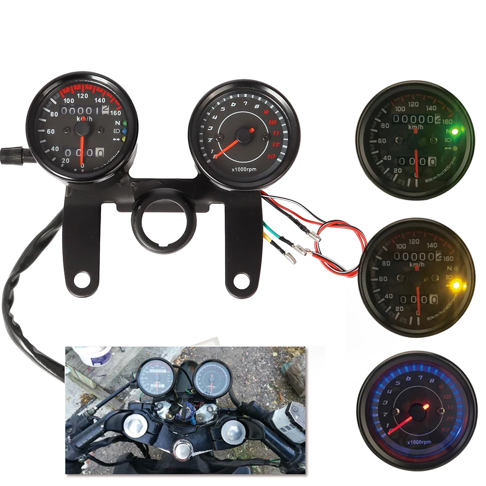 

12V Black Motorcycle Odometer Tachometer Speedometer Gauge Universal Motorbike Odometer LED Speed Meter For Honda Cafe Racer