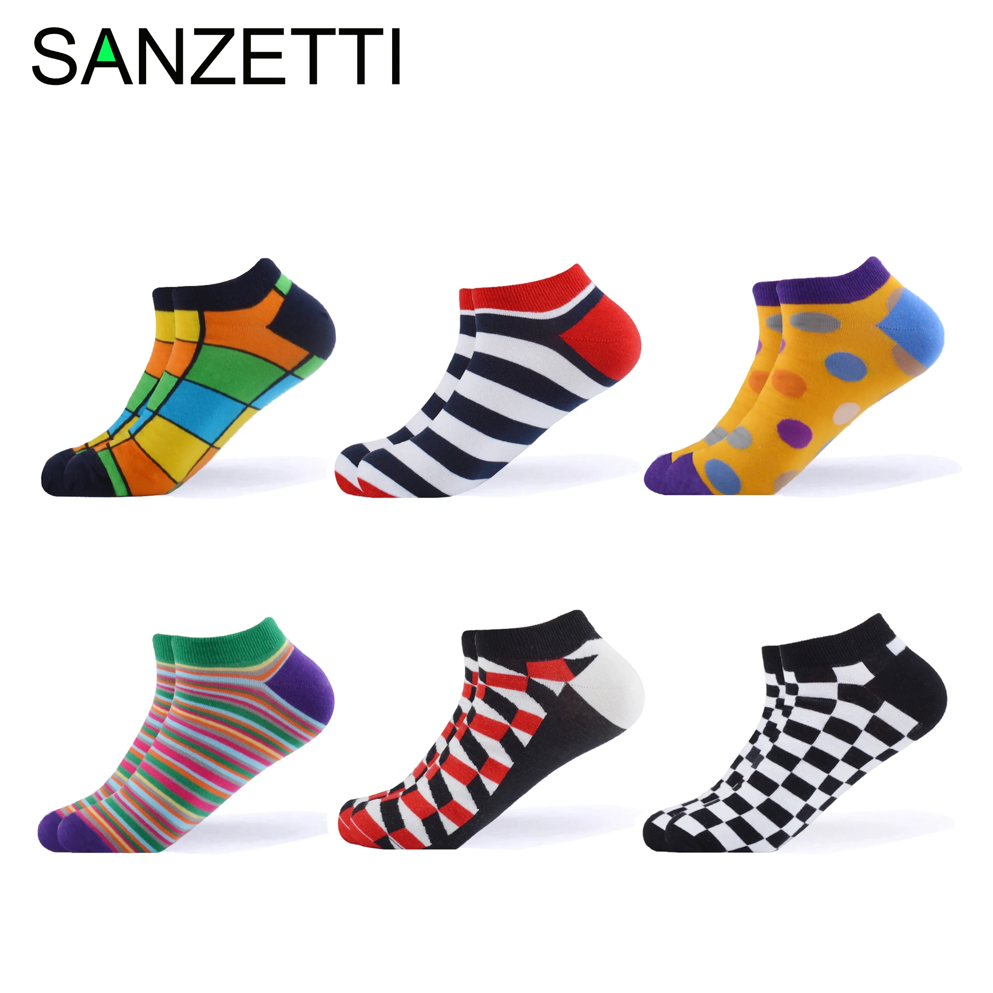SANZETTI 6 пар/лот цветные мужские носки из чесаного хлопка 2020 Новые Летние Носки Happy