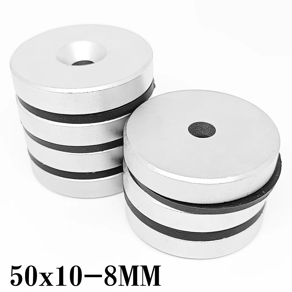 

1/2/3PCS 50X10-8 Super Round Strong Powerful Magnets 50*10 Hole 8mm Countersunk Big Neodymium Disc Magnets N35 50x10-8mm 50*10-8