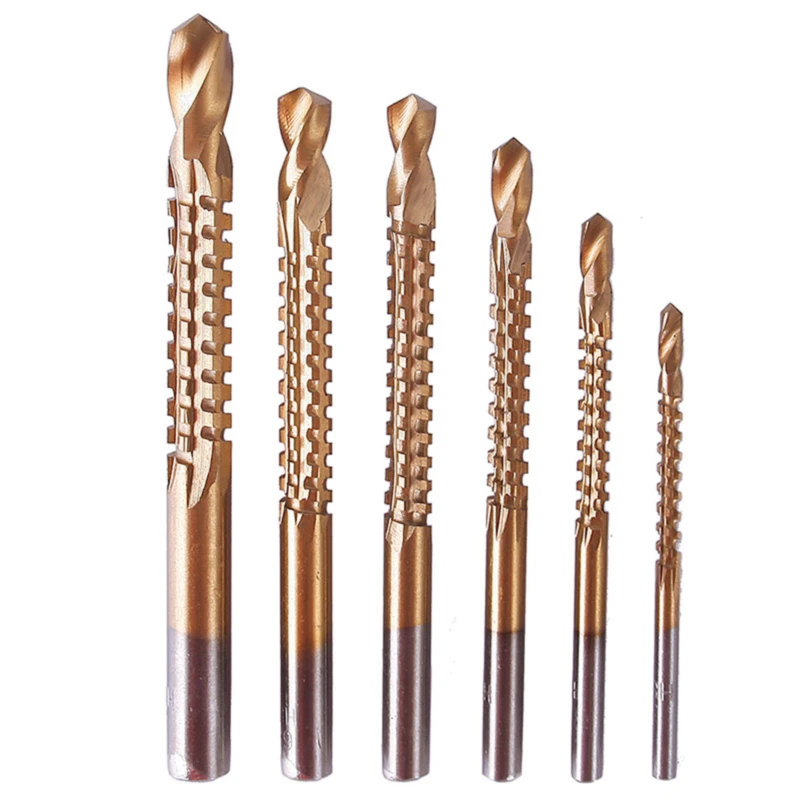 

6PCS/Set 3-8mm Titanium Coated HSS Drill Bit Electric Drill Plastic Metal Hole Grooving Drill Saw Carpenter Woodworking Tools