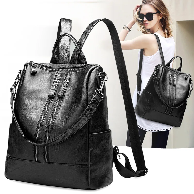 Casual Backpack Female Brand Genuine Leather Women's backpack Large Capacity School Bag for Girls Double Zipper Shoulder Bags
