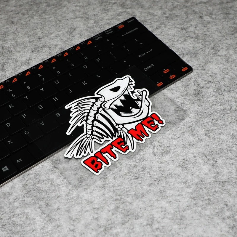

LuLuSticker#129 12x8.8cm Fish Bone BITE ME Creative Motorcycle Trunk Fuel Tank Stickers Waterproof Car Window Stickers and Decal