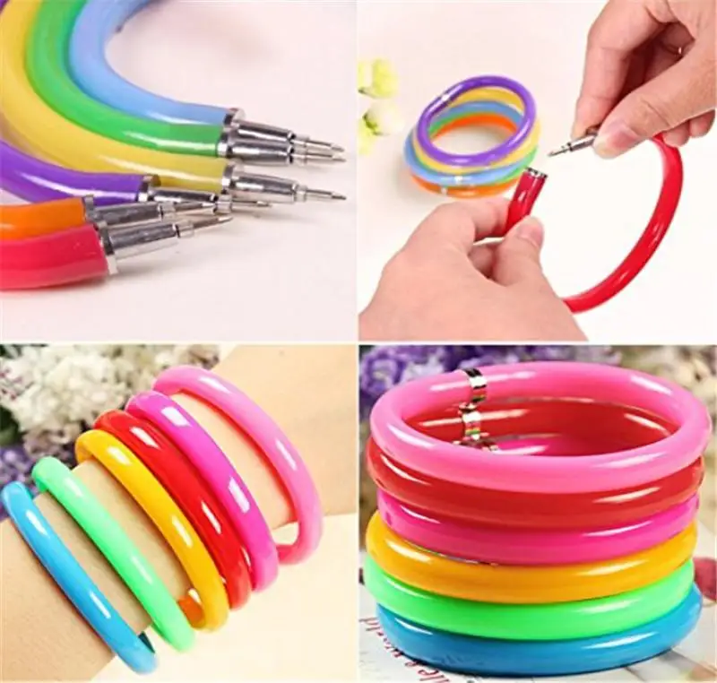 

5 pcs1lot Hot Selling Flexible Ball Pen Cute Soft Plastic Bangle Bracelet Wristlet Circlet Ballpoint Pens School&Office Supplies