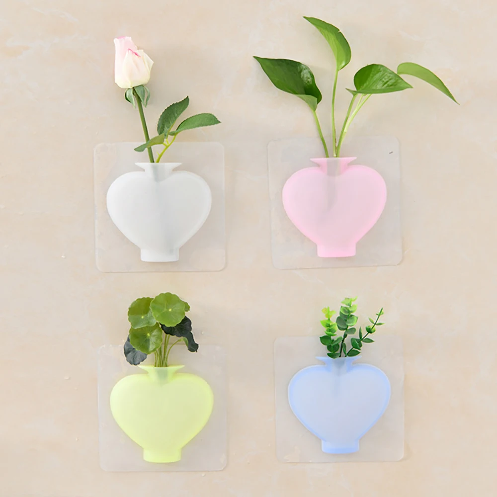 

1 piece silicone adhesive creative non-marking wall flower vase hydroponic container office home decoration supplies