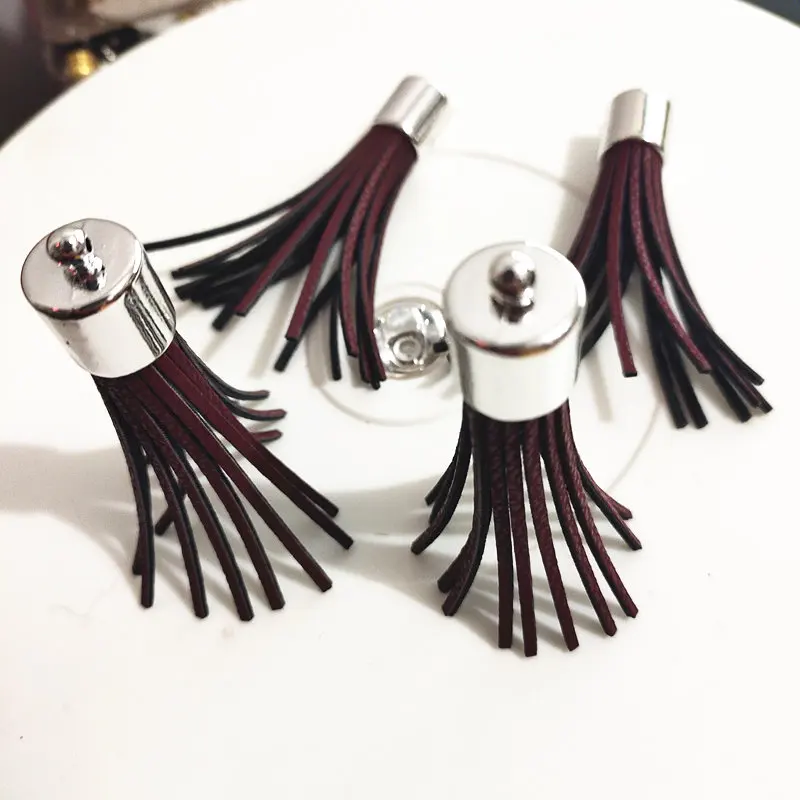 

12 pcs Morning Glory Design Leather Tassel DIY Jewelry Accessories Pendant For Key chains Earrings Silver Cap Charming Pendant