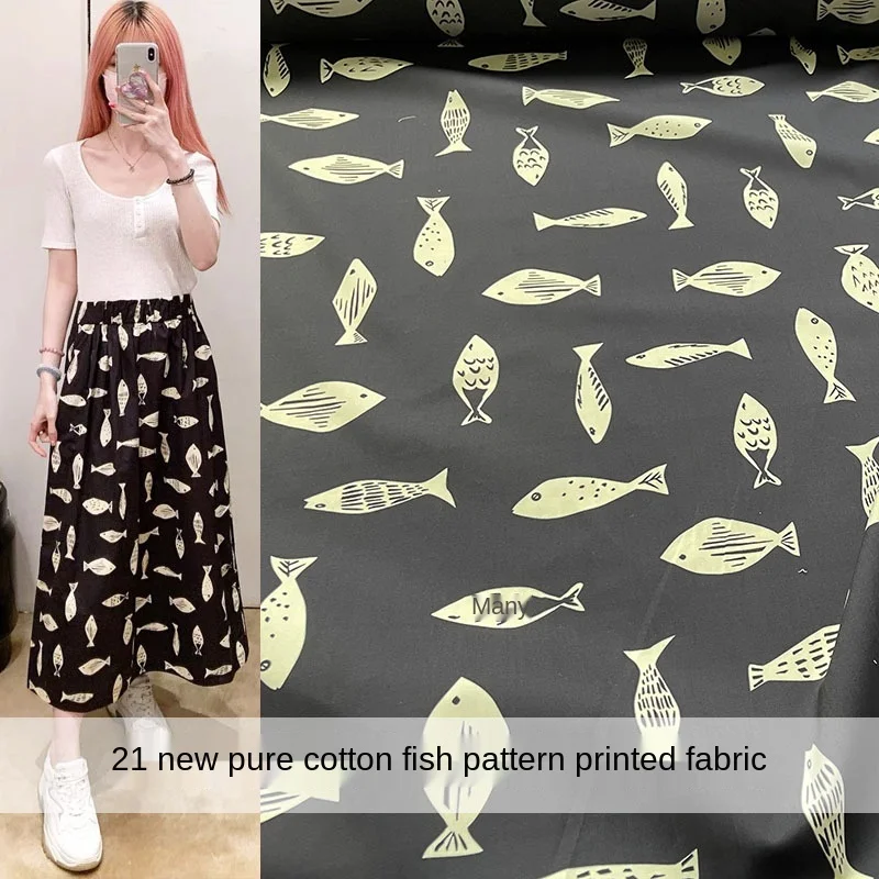 

Cartoon Fish Pure 100% Natural Cotton Poplin Printed Fabric Children's Women's Fashion Shirt Clothing Diy Fabrics Cloth by Meter