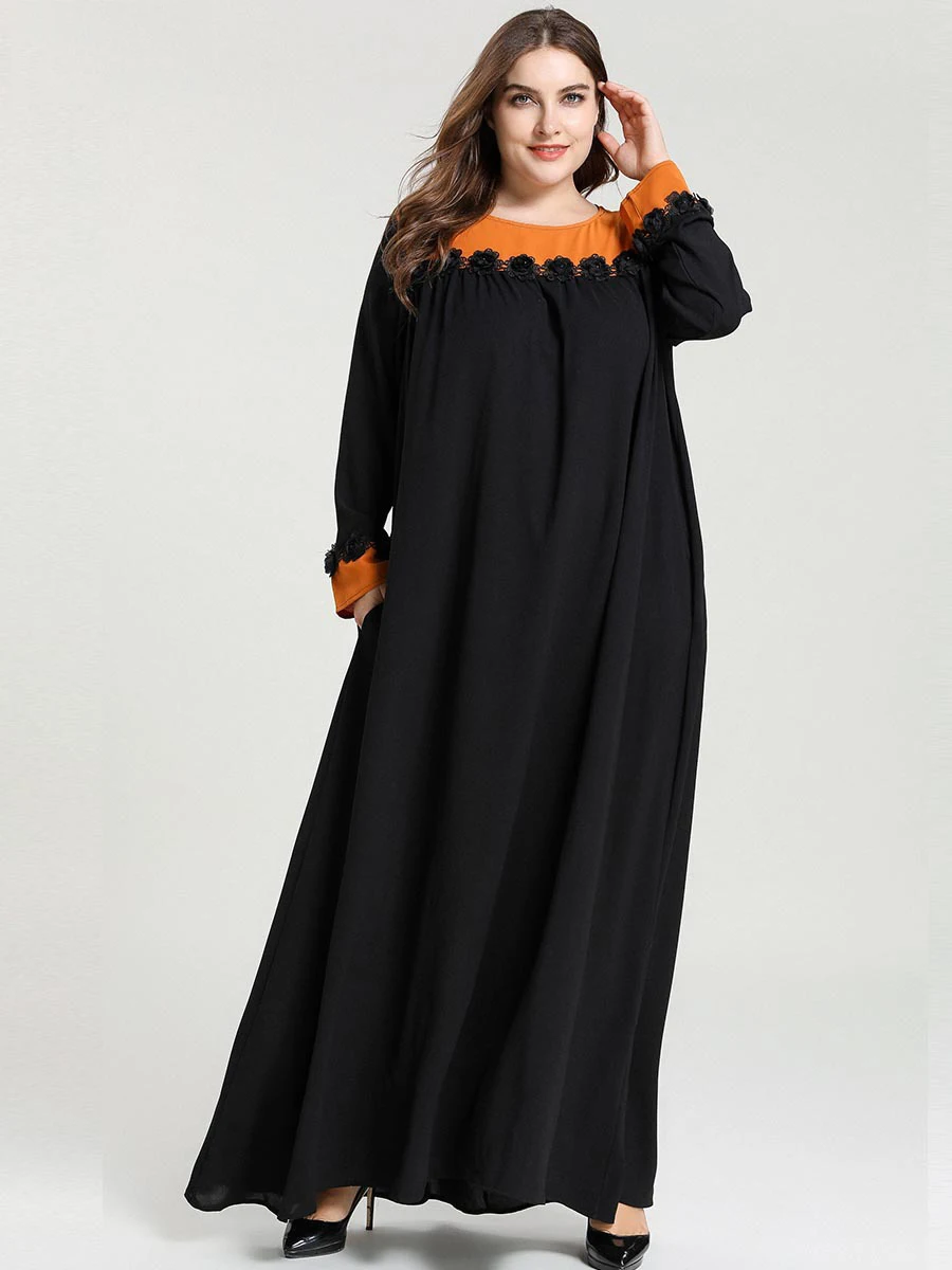 Макси мусульманское хиджаб платье для женщин Дубай арабское кружево боковые