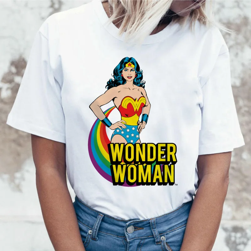 Wonder Woman футболка ulzzang Футболка женская футболка в стиле Харадзюку femme хип-хоп женский летний топ уличная одежда с героями мультфильмов