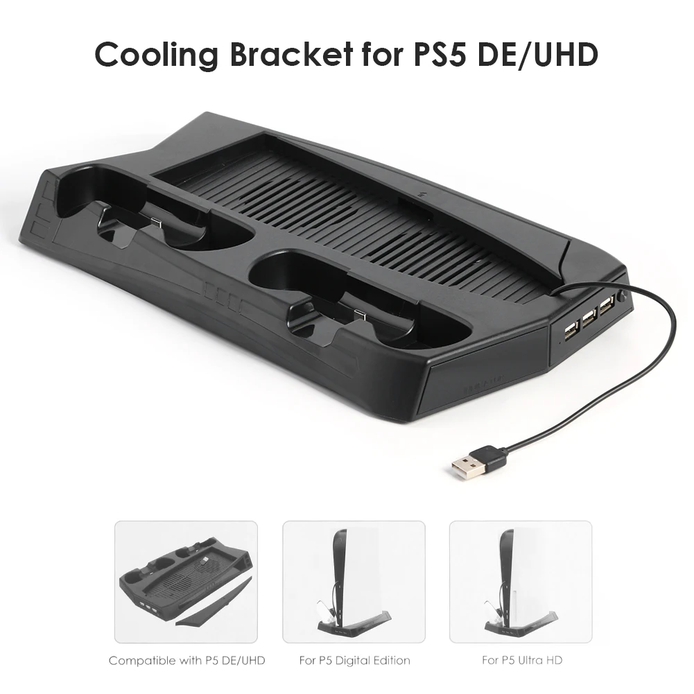

Вертикальная подставка для вентилятора PS5, зарядная станция с 3 портами концентратора и двойным контроллером для PS 5 Digital Edition