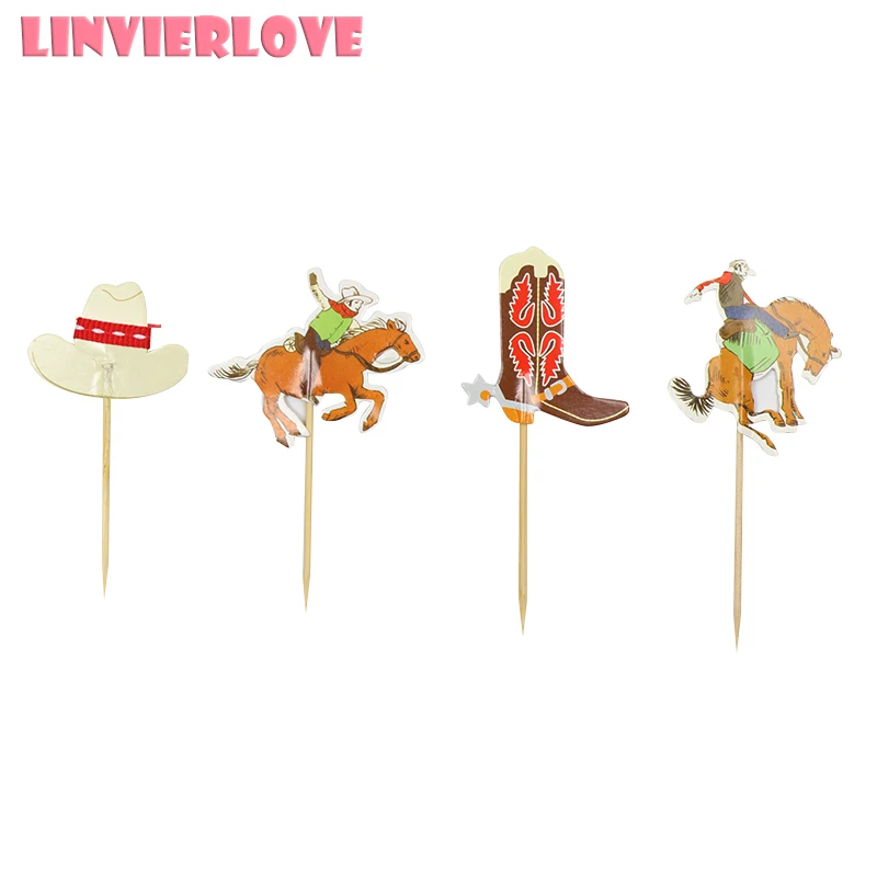 LINVIERLOVE 24 шт./упак. ковбойский Топпер для капкейков детей на день рождения Западная