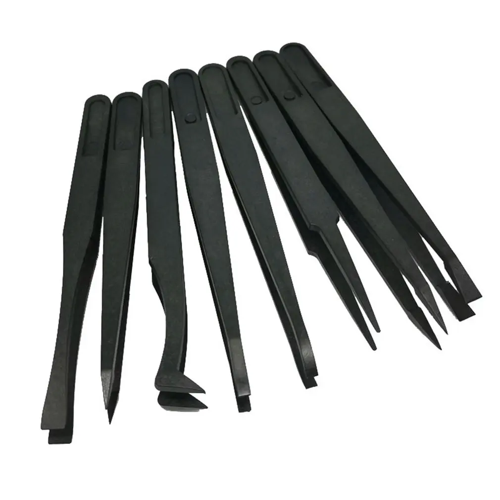 

8pcs/set Hand Tool Antistatic Plastic Tweezers Elastic Carbon Fiber Plastic Tweezers OPP Packaging Tweezers