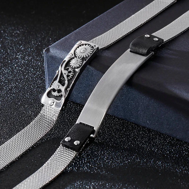 

European and American fashion creative mechanical stainless steel bracelet simple watch chain men's bracelet