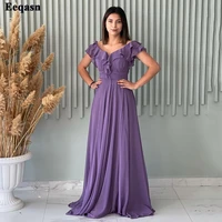 eeqasn purple chiffon bridemaid dresses long v neck ruffles women party dress slit pleated simple formal prom gowns plus size