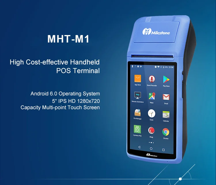 Веха пос-терминал принтер чековый сенсорный экран Bluetooth wifi GPRS POS машина USB SIM Портативный беспроводной Android MHT-M1