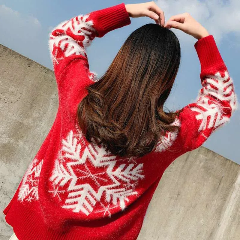 Half-neck Sweater Female Loose Head Lazy Style New Autumn And Winter Christmas Red Casual Plus Size | Женская одежда