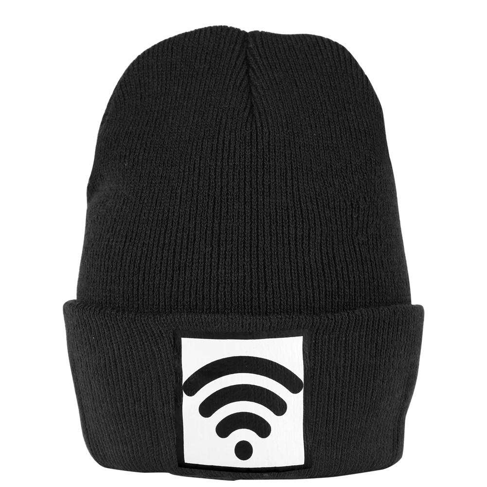 Вязаная женская шапка в стиле хип-хоп зимняя мужская с надписью Wi-Fi мягкая синяя