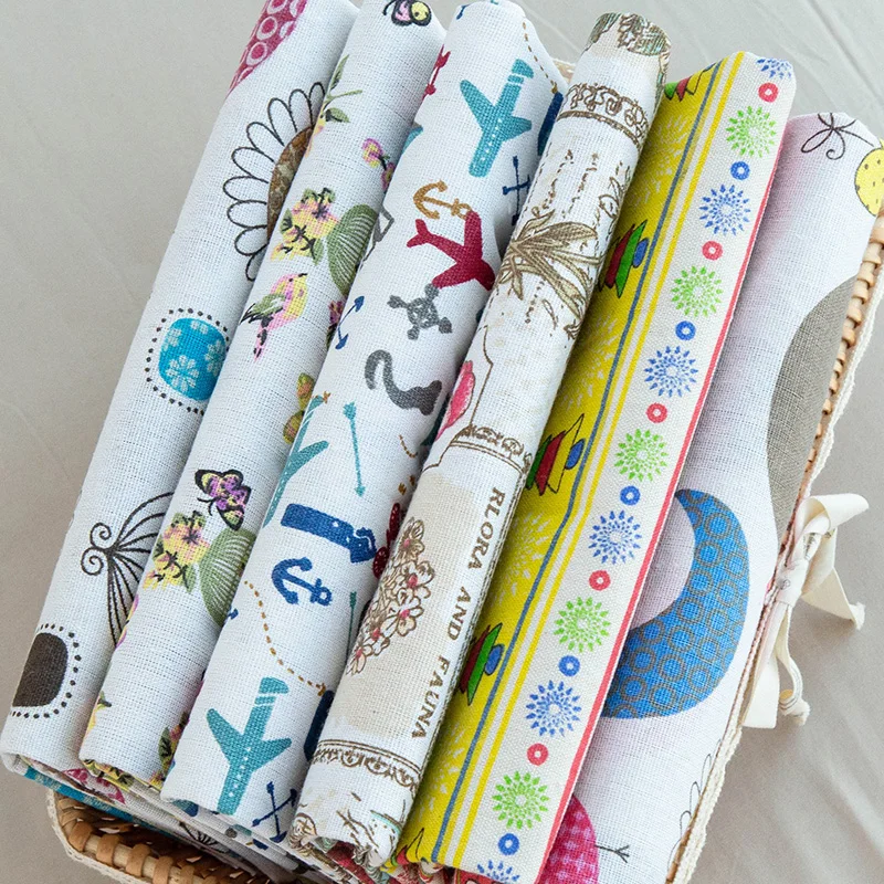 Винтажная ткань с бабочками напечатанная полиэфирная льняная для шитья подушки