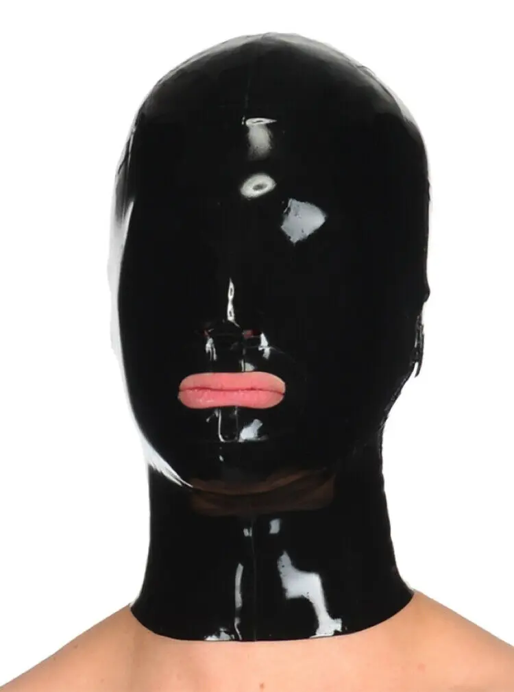 

Latex Hood Rubber Gummi Catsuit Eye Cover Blinder Mouth Open Mask Customize .4mm