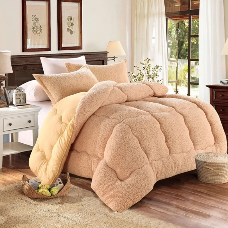 

Lamb Cashmere Velvet Fabric Warm Winter Wool Quilt Thicken Comforter Duvet Blanket King Queen Size Double Cashmere 1 Pcs