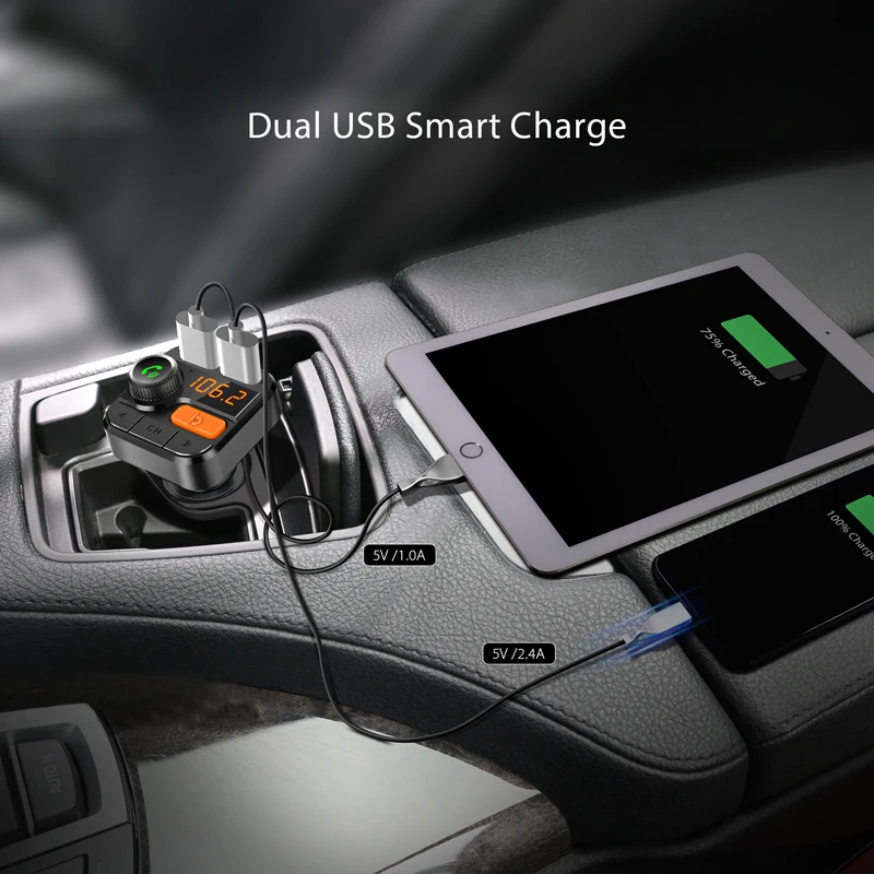 

VANJEW 2020 T82D Wireless 5.0 Car FM Transmitter Bluetooth FM Modulator Phone Car Charge TF MP3 Player Accessories Hands-Free