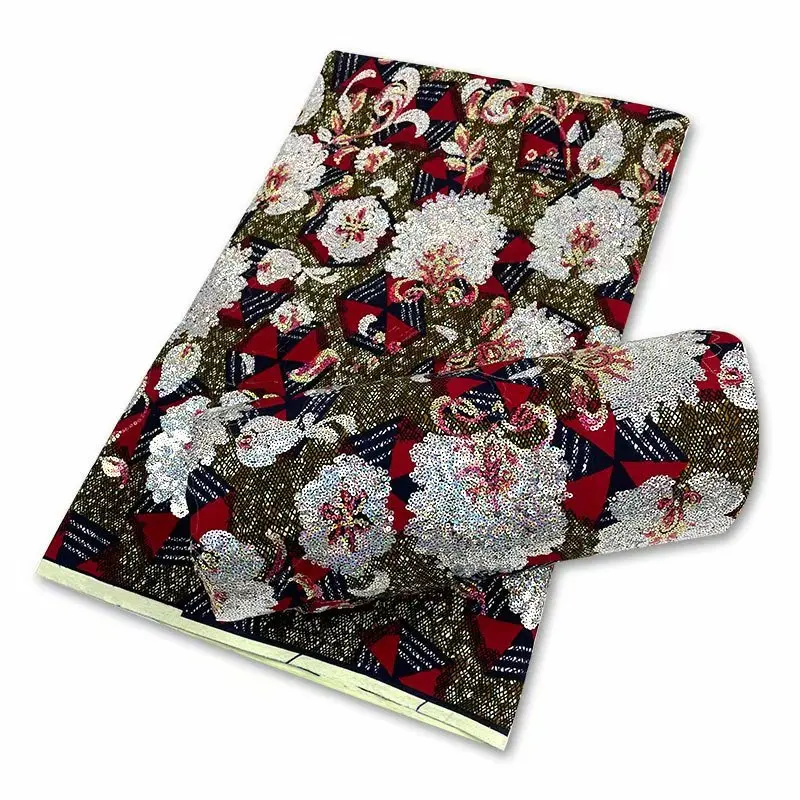 

New Fashion African Real Wax Fabric Full Sequins Print Ankara Cotton Material Nigerian Good Quality Pagne For Patty Dress F5-14