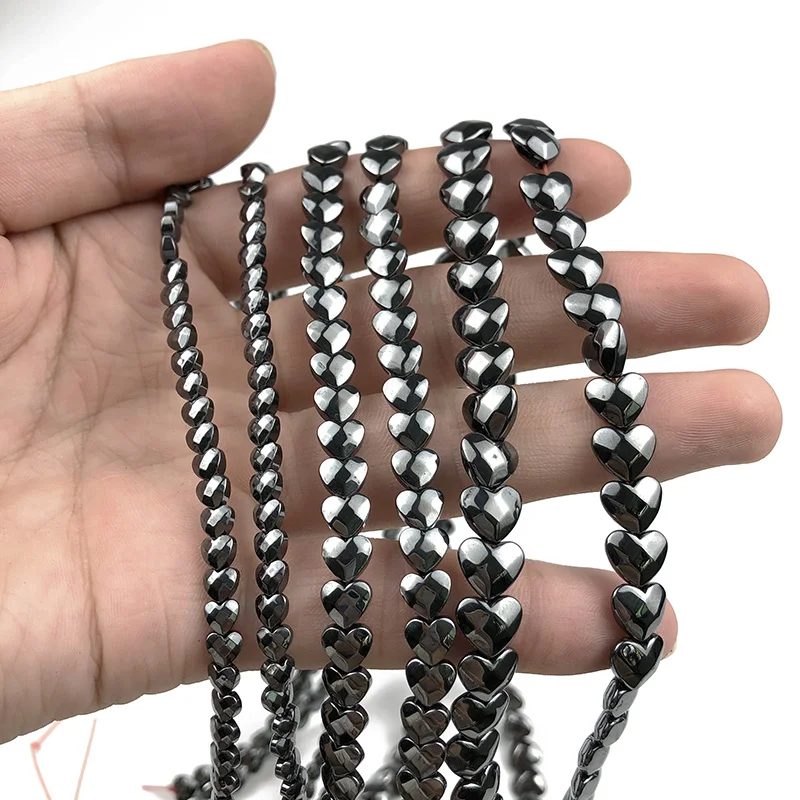 

WLYeeS Natural Black Hematite Faceted Love heart shape Stone Loose beads for charm Bracelet Jewelry Making DIY 4 6 8MM 15inches