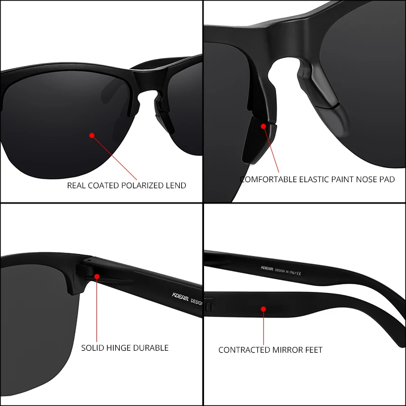 Солнцезащитные очки KDEAM в полуободковой оправе TR90 для мужчин и женщин