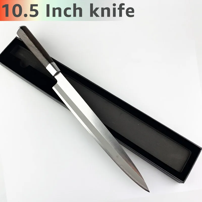 10.5 inch with box Кухонный нож 8,5, 9,5, 10,5 дюймов, японские ножи сашими, шеф-повара, суши, янагиба, 7CR17, 440C, нержавеющая сталь, филе лосося, мелкая - Цвет: 10.5 inch with box