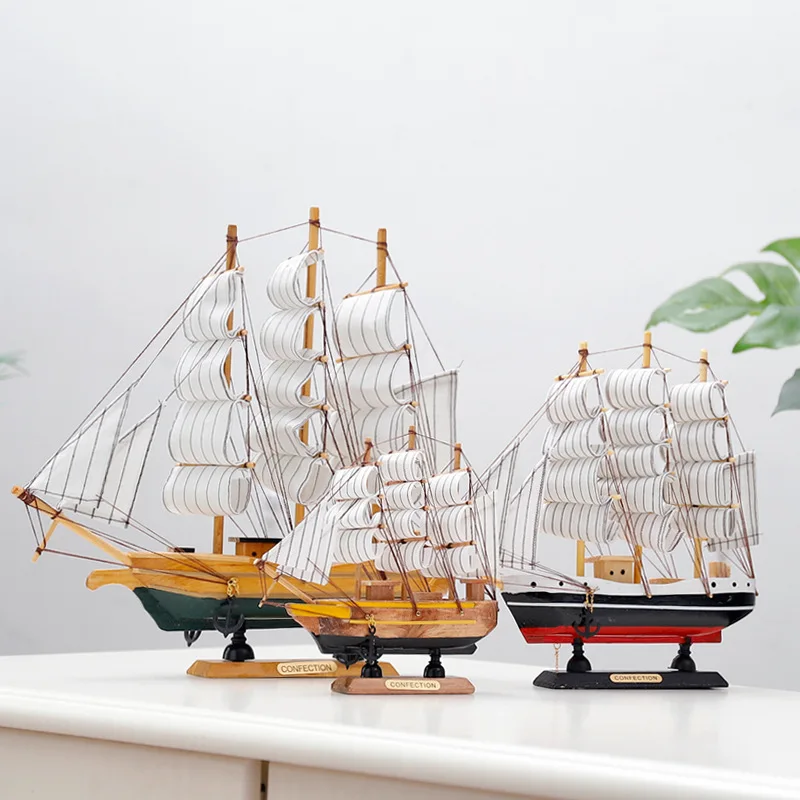 Деревянное Средиземноморское парусное украшение в виде лодки винтажная модель