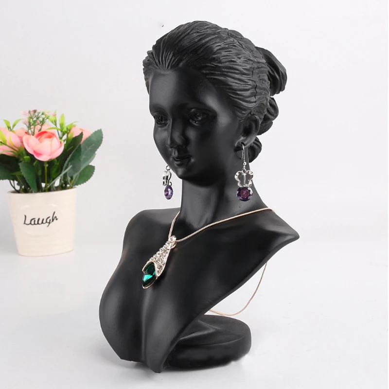 

Black Resin Mannequin Bust Gift Jewelry Necklace Pendant Earring Display Stand Holder Show Decorate Jewelry Display Shelf