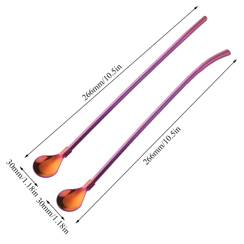 

Stainless Steel Long Metal Drinking Straw Spoon Multicolor With Cleaning Brush Tea Coffee Bar Kitchen Party Drink Accessories