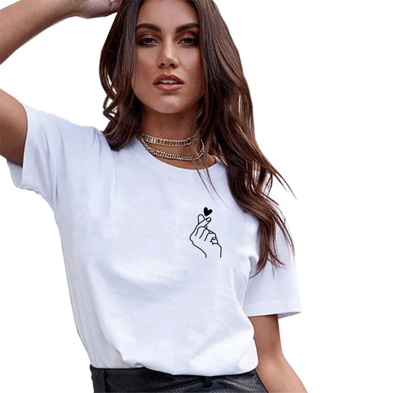 Мелким шрифтом победы принтом сердечки и милым футболки для женщин 2020 летние