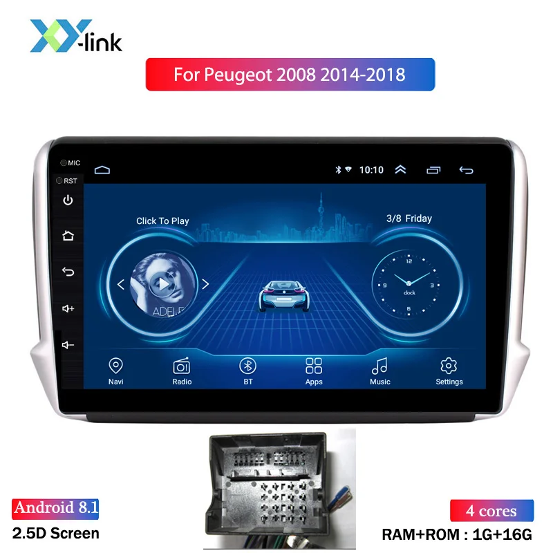 208cable 1G 16G Ips 2.5D 10,1 дюймов Android 8,1 Автомобильный gps Мультимедиа для peugeot 2008 208 серии- навигационный плеер - Цвет: 208cable 1G 16G