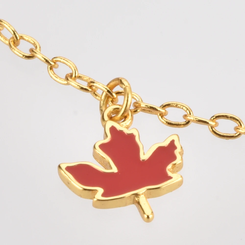 

KIKICHICC 925 Sterling Silver Gold Multi Maple Leaf Valentiens Gift Choker Necklace Long Chain Red Enamel Multi Fine Jewelry