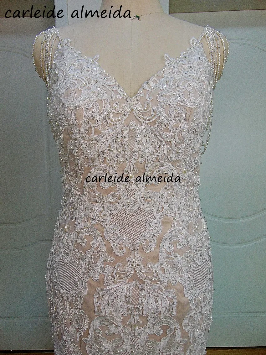 Vestido de noiva уникальные кружевные свадебные платья русалки с жемчугом на тонких бретелях, платье невесты, элегантные свадебные наряды Русалка