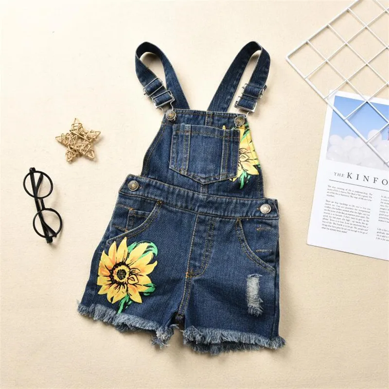 

2020 New Brand Kids Baby Girl Sunflower Romper Jumpsuits Kids Denim Outfits Summer Kids Overalls One-piece Clothe Playsuit 0-3Y