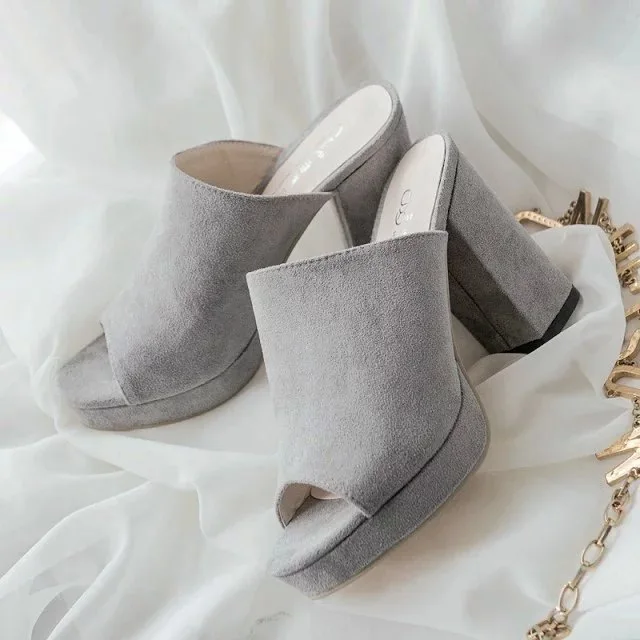 

New Summer Solid Color women slippers Square High Heels Black Pink Concise Top Quality casual women mules shoes women Party