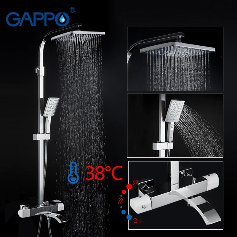 gappo thermostatic shower sets bathroom shower faucet brass basin faucet waterfall bathtub shower system thermostatic mixer free global shipping