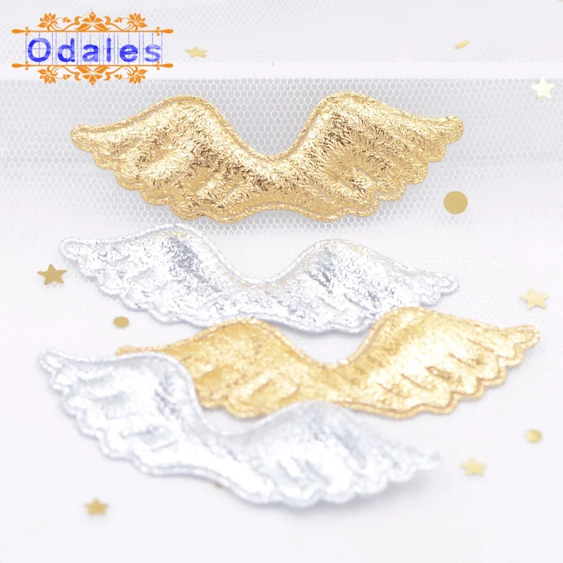 40Pcs/lot Gold Silver Cloth Padded Angel Wing Applique Single Side Glitter Fabric Patches DIY Crafts Hat Headwear Accessories