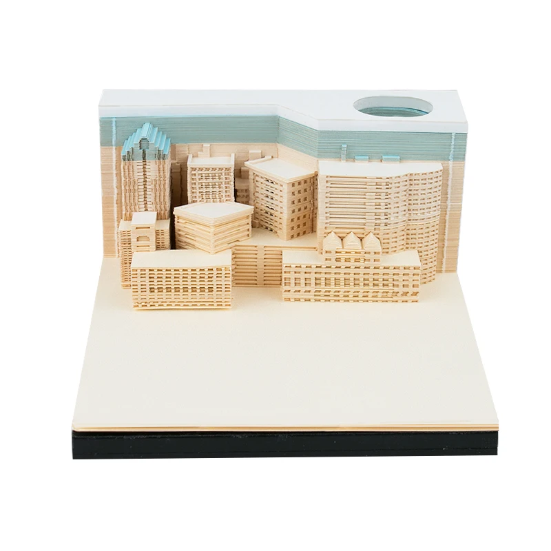 Christmas Eve Gift Paper Memo Cube City Night Shapes 3D Notepad Laser Cut Paper Sheets Notes With Acrylic And Retail Box