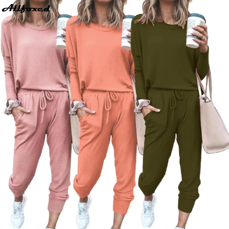 

Allfoxed Tracksuit Women 2 Piece Set Spring Autumn Loose Comfortable Solid Color Long Sleeve Casual Suit Skinny Thin Tracksuit