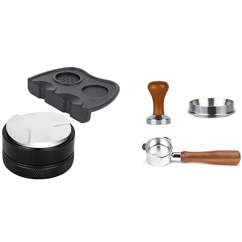 

1 Set 53Mm Coffee Distributor Tamper With Mat & 1 Set Coffee Bottomless Portafilter With Coffee Tamper And Dosing Ring